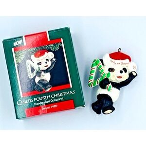 1989 Hallmark Keepsake Ornament Child's 4th Birthday Felt Hat Candy Cane Bear